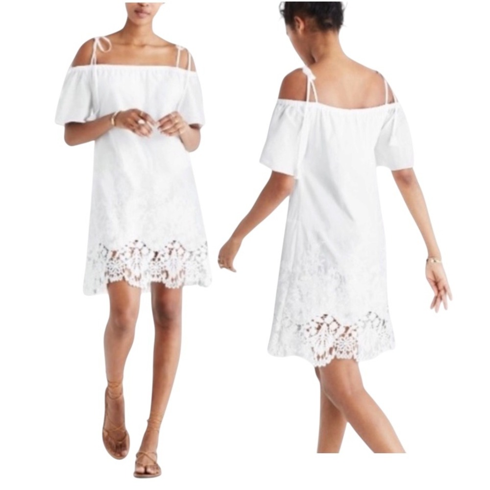 NWT Madewell Eyelet Cold Shoulder Mini Dress XL Off Shoulder G6075